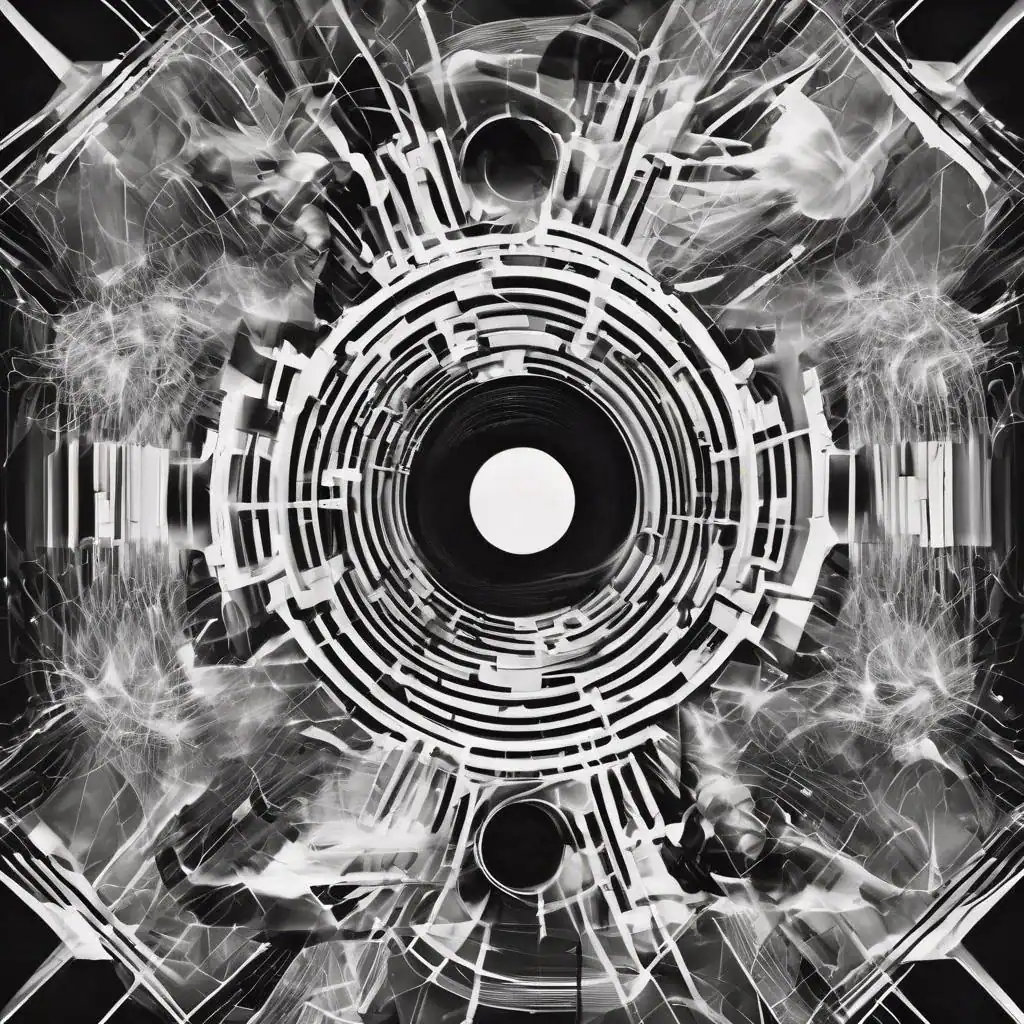 Vernetzte digitale Kunstinstallation mit futuristischem Design und komplexen Mustern, inspiriert von moderner Technologie und abstrakter Kunst für zeitgenössische Kunstliebhaber.